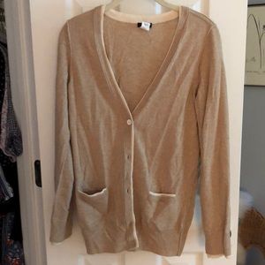 J Crew Wool Cardigan with Cream Banding Detail